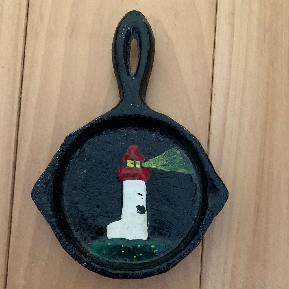 Mini Decorative Cast Iron Pan Folk Art Lighthouse Costal Nautical Cottage
